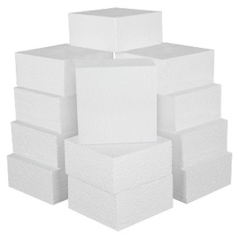 BELLE VOUS 12 Pack Craft Foam Blocks - 10 x 10 x 5cm / 4 x 4 x 2 inches - Square Polystyrene Foam Bricks for Modelling, School Projects, Sculptures, Floral Arrangements, DIY Arts and Crafts