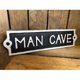 Antique Black Cast Iron Wall Garden Garage Gate Door Sign Plaque "Man Cave"