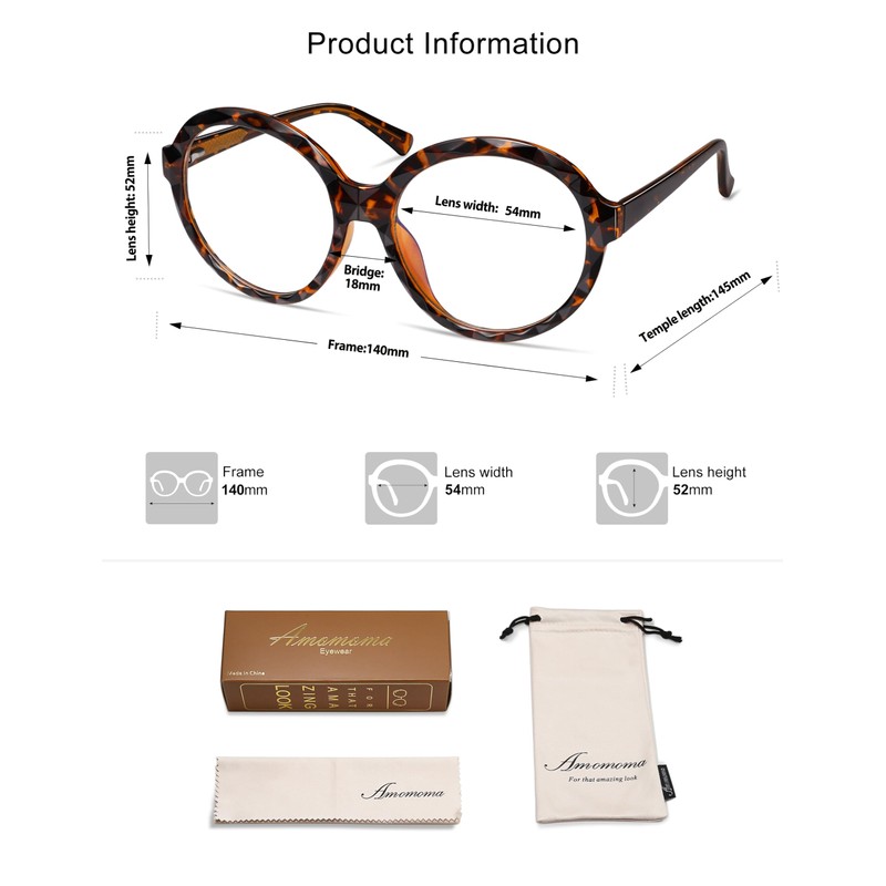 AMOMOMA Stylish Oversized Round Reading Glasses for Women,Blue Light Blocking