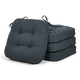 baibu Set of 4 Chair Pads for Dining Chairs, Dual-Layer Patent Design Memory Foam Chair Seat Cushions, Non-Slip Dining Chair Cushions with Ties, 16.5” x 16.5” x 3.5”, Black