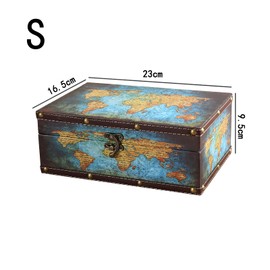LIKEUDO Wooden Decorative Jewelry Storage Box with Map Pattern Treasure Chest PU Cover(23cm*16.5cm*9.5cm)