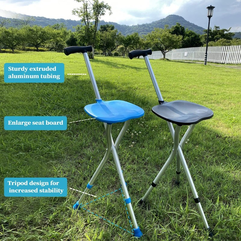 Honmido Portable Adjustable Folding Walking Cane with Seat Allows Durability