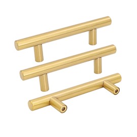 goldenwarm 1 Piece Gold Cabinet Drawer Pulls Kitchen Hardware LS201GD76 Brushed Brass Cabinet Handles T Bar Door Pull Knobs 3in Hole Centers, 5in Overall Length
