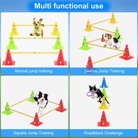 TINEPRY Dog Agility Training Hurdle Cone Set, Adjustable Obstacle Course Equipment for Pet Exercise 6 Set