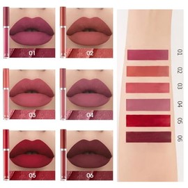 6PCS Lápiz labial mate, lápiz labial antiadherente, lápiz labial hidratante de larga duración, esmalte de labios mate resistente al agua, moderno y multicolor, adecuado para otoño e invierno