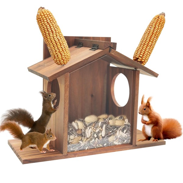 Squirrel Feeder, Wood Squirrel Feeders for Outside Winter, Wooden Chipmunk