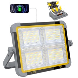 ERAY Rechargeable LED Work Light, Portable Worklight with Dual Solar Panels & 9000mAh Battery, Solar Camping Lights, 4 Lighting Modes Work Lights for Outdoor Emergency Building Car Repairing（Grey
