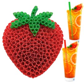 100 Pcs Strawberry Shape Plastic Straw Sweet Fruit Theme Disposable Drinking Decor for Summer Berry Fruit Birthday Bridal Baby Shower Wedding Party Supplies