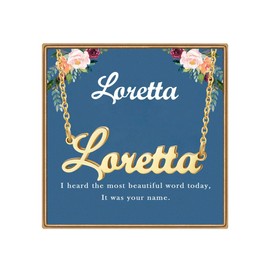 Ldurian Custom Name Necklace, Loretta Name Plate Pendant Necklace Pre Gifts, Charm Necklaces Jewelry for Birthday Anniversary