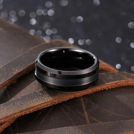 King Will 8mm Men's Tungsten Carbide Wedding Band - Black Finish Wedding Ring, Polished & Brushed Design, Beveled Edges and Brushed Center Groove Comfort Fit Size 8