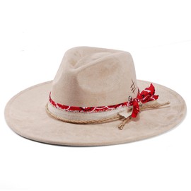 H.Busque Cowboy Hat Big Wide Brim Fedora Hat Felt Panama Hat Dress Up Hat for Men Women Beige
