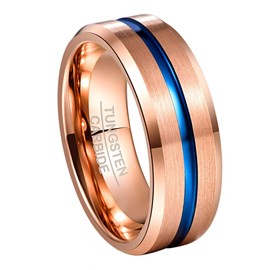 Corato Tungsten Carbide Groove Rings Men 8mm Rose Gold and Blue Two Tone Promise Ring Comfort Fit Size 12.5