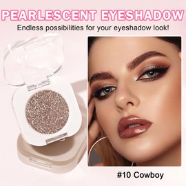 QIUFSSE Glitter Eyeshadow Champagne Pearl Glow Single Eyeshadow,Ultra Fine Shimmer Eyeshadow Lightweight Sparkling Blendable Formula,Daily Multiuse Glossy Eyes Makeup (10 Cowboy)