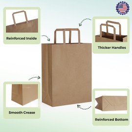 MESHA 100 Pack Kraft Paper Bags 10x5x13 Inch Brown, Large Shopping Paper Bags with Handles Bulk for Small Business, Gift Bag Retail Recycled Birthday Wedding Party Favors, Made In USA