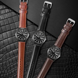 BOSHIYA Quick Release Leather Watch Strap 18mm, 20mm, 22mm Watch Band for Men Women, Brown/Dark Brown/Black