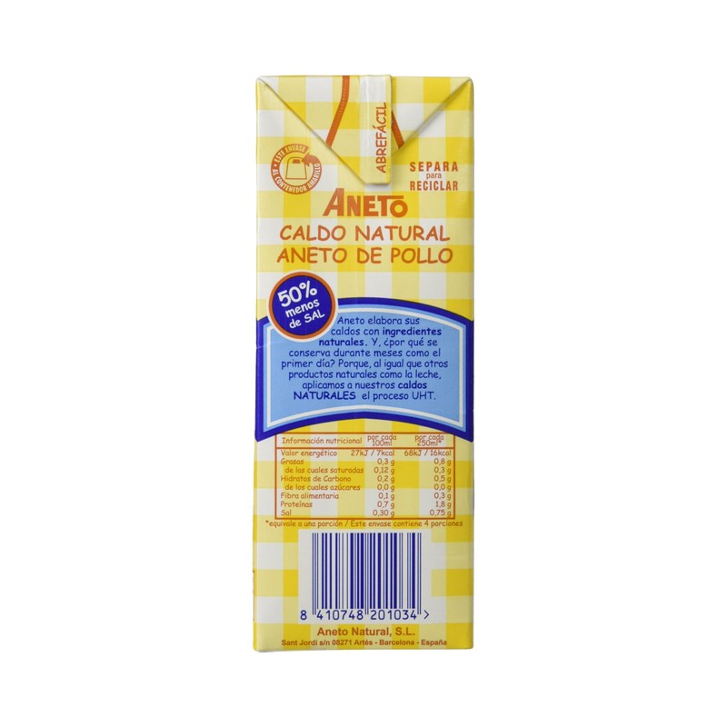 Aneto 100% Natural Low Sodium Chicken Broth | 34 Fl