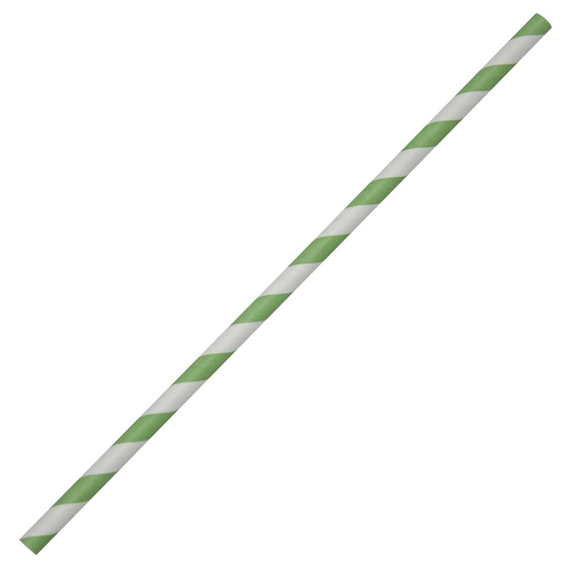 Green & White Striped Paper Straws (6mm x 200mm) -