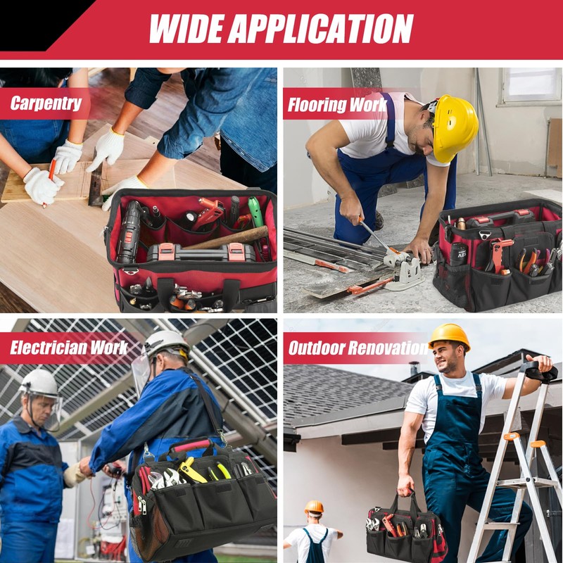 Tool Bag, 16 Inch Foldable Open Top Tool Bag Organizer