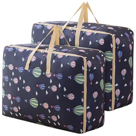 2Pcs Duvet Storage Bags with Zips, Large Storage Bag Waterproof Heavy Duty Oxford Laundry Bags, 84L Big Bag for Moving, Foldable Clothes Comforter Storage Bag for Clothes Quilt Blankets (Blue Ballon)