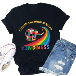 Elephant Elmer Color The World With Kindness Funny Art Teacher Vintage T-Shirt