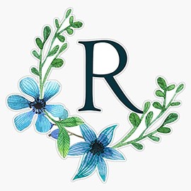 EB Store Monogram R Pretty Blue Flowers Vinyl Waterproof Sticker Decal Car Laptop Wall Window Bumper Sticker 5''