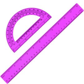 Zonon 2 Pack 12'' Plastic Ruler and 6'' Plastic Protractor Set Clear Ruler Protractor Set Math Geometry Supplies for School Classroom Home Office Drawing(Purple)