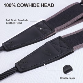 Padwa Lifestyle Adjustable Striped Camera Strap - 1.5 Inch Head Camera Straps Made of Cowhide Leather for Photographers, Adjustable Neck, Shoulder and Crossbody Strap with Quick Release for All