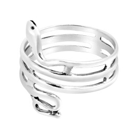 AeraVida Unique Coiled Snake Sterling Silver Wrap Around Ring - 8