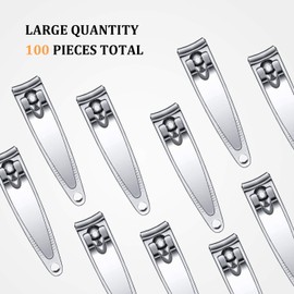 100 Pieces Nail Clippers Flat Toenail Clippers Stainless Steel Fingernails Pointed Manicure Pedicure Sturdy Trimmer Set for Men and Women