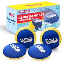 SYNCFUN 4 Pcs Skip Water Balls,Splash Water Bouncing Balls with Mesh Bag, Beach Toys for Kids, Pool Toys for Friends and Family, Fly Swimming Game Adults, Boys,Teens (Yellow, Blue)