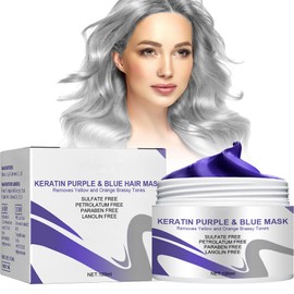 Haarmaske für trockenes und blondiertes Haar, Vitamins Keratin Haarkur Silber Haar Maske, Haarmaske für blondes, blondiertes oder gesträhntes Haar, Neutralisiert Gelbstich, Repariert Haarschäden