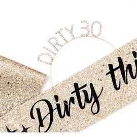 MAGICSHOP4U-Conjunto de banda y diadema con diamantes de imitación Dirty Thirty - Banda para el 30.° cumpleaños - Decoraciones para el 30.° cumpleaños de mujeres Suministros para fiestas de 30.° cum