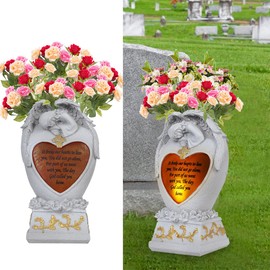 Estatuas de jardín de ángel, decoración para Exteriores, jarrones de Cementerio para tumbas, jarrón de Cementerio con LED, Estatua Conmemorativa de jardín Familiar, Regalo funerario, Luces solares de