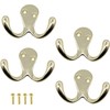 Double Prong Robe Hook Dual Coat Hooks with Screws Brass