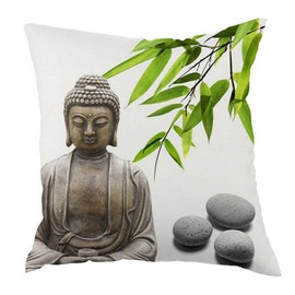 Cushion Cover, Zen Buddha Statue Bamboo Printing Pillowcase, for Car Sofa Cushion Protector Home Decoration, 45X45Cm