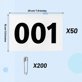 Running Bibs Race Competitor Numbers Waterproof Runners Race Numbers with Safety Pins for Marathon Races Events 5.9" x 7.8" (Number 001-050)
