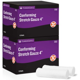 Conforming Stretch Gauze Rolls 4 Inch - 2 Packs of 24 White Non Sterile Gauze Wrap for Wounds - Good for Sprained Ankles, Wrists, and More