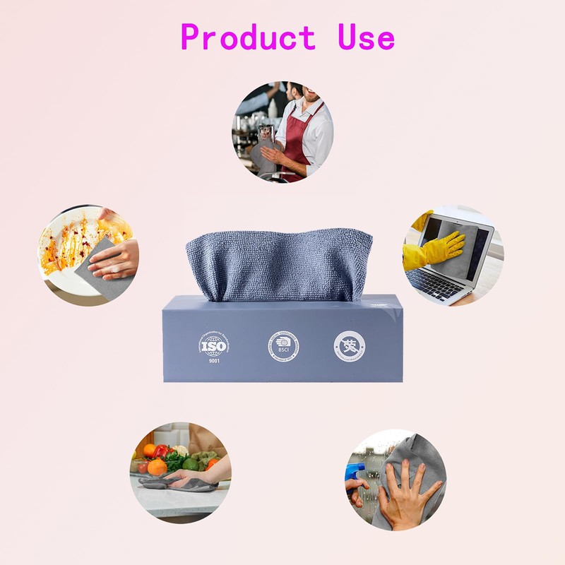 20-Sheet Microfiber Towels with Dispenser Box, Blue Reusable Cleaning Cloths