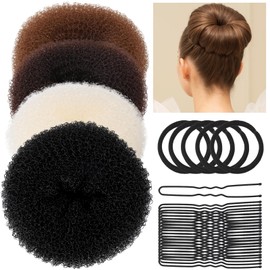 Teenitor Large Donut Hair Bun Maker Set - 4 Colors Large Size Hair Bun for Women, Hair Donuts for Buns, 5 Elastic Bands, 20 Hair Pins, Donut Buns for Hair, Bun Maker for Long Hair