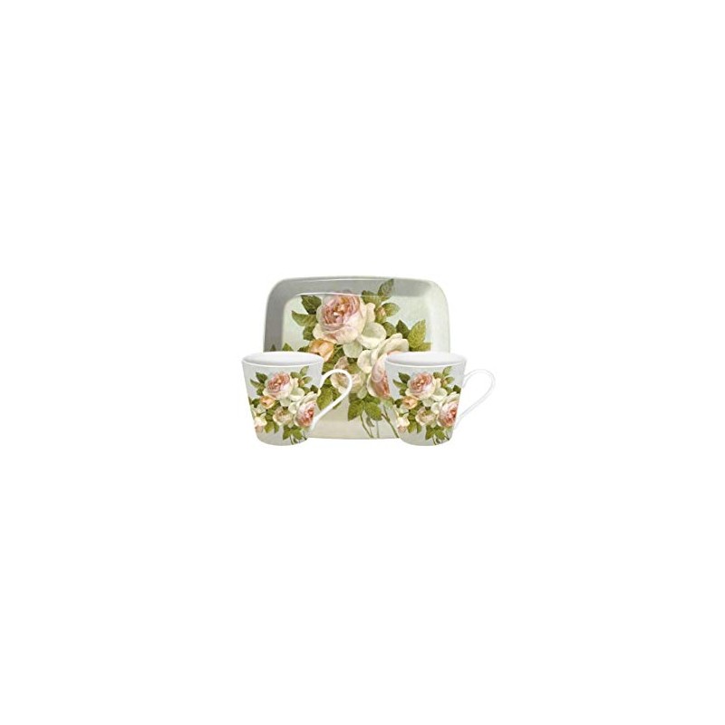 pimpernel X0011655543 Antique Rose Mugs 0.18 L and Tray Set,
