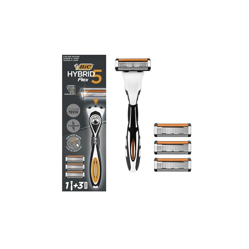 BIC Hybrid 5 Flex Refillable Men's Razor, 1 Weighted Handle