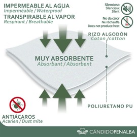 CandidoPenalba Set of 2 Cotton Pillowcases Terry Towelling Anti-Bacteria Protective Pillow Absorbent Soft Feel Spanish Bed 135 cm 40 x 135 cm