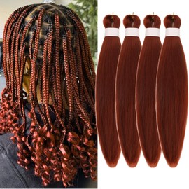 Ginger Braiding Hair Pre Stretched Hypoallergenic Synthetic Knotless Color 350 prestretched Braiding Hair 16 inch Itch Free Non Toxic Braid for Box Braids(4 Packs)