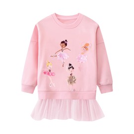Tkria Toddler Girls Sweatshirt Dress Cotton Winter Long Sleeve Shirts with Tutu Skirts Kids Casual Pullover Outwear 2-7 Years
