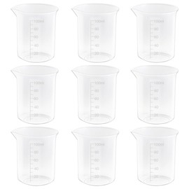 9 Pack 100ml Plastic Beakers - Graduated Lab Measuring Cups Shatterproof for Science Experiments, Classroom, Crafts & Kitchen Use