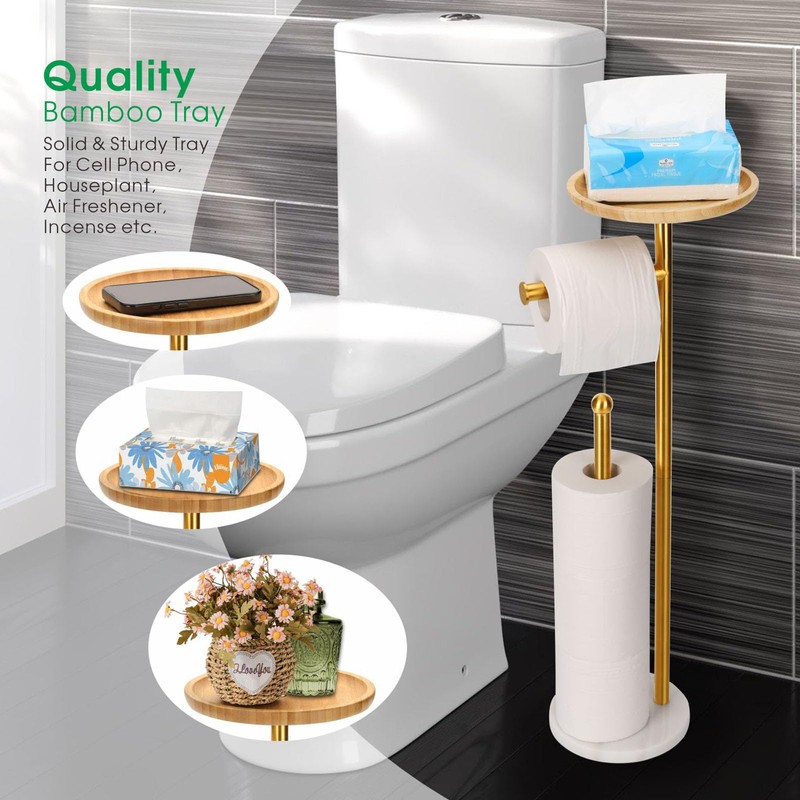 Standing Toilet Paper Holder Gold with 7.9" Big Tray, 2.2Lbs