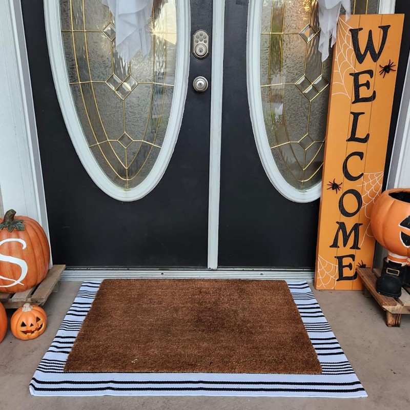Black and White Striped Outdoor Rug Front Porch Rug 27.5"x43"