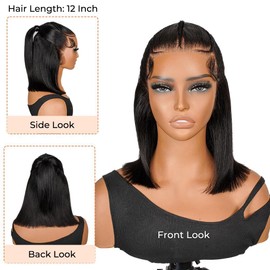 Alipearl Wigs Half Up Half Down Straight Lace Front Wigs Human Hair 13x4 HD Glueless Bob Wig Human Hair Pre Plucked Pre Cut For Black Women Short Bob Wigs 180% Density Pre Braided Wig 10 Inch