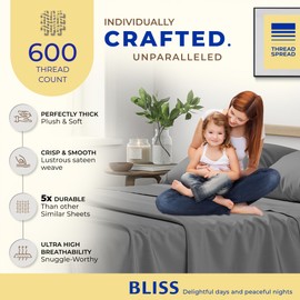 THREAD SPREAD 100% Egyptian Cotton Sheets California King Size - 600 Thread Count 4 PC Luxury Sheets Cal King Size, Soft, Cooling Hotel Luxury Sheets & Pillowcases, Fits Mattress Upto 18" - Dark Grey