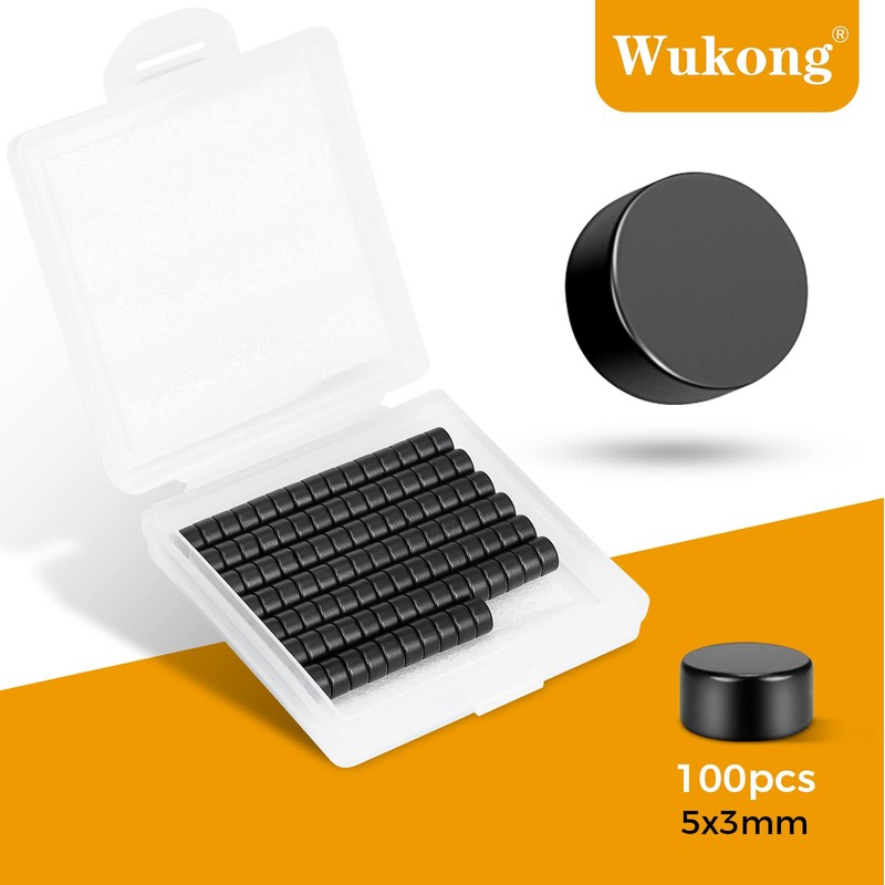 Wukong Black Small Magnets, 5x3mm | 100 Pack Round Strong